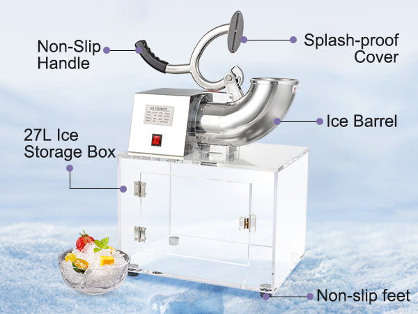 OKF 110V Commercial Ice Crusher 500LBS/H, ETL Approved 350W Electric Snow Cone Machine with Dual Blades