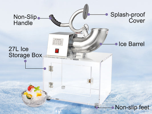 OKF 110V Commercial Ice Crusher 500LBS/H, ETL Approved 350W Electric Snow Cone Machine with Dual Blades
