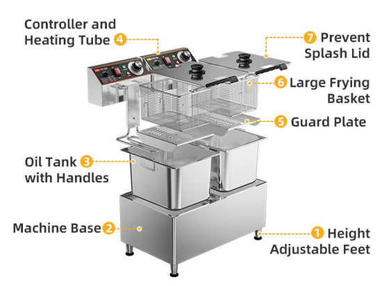 Deep Fryer, 1mm Thickened Material, 120V 3600W Commercial Deep Fryer with Basket for Home Use