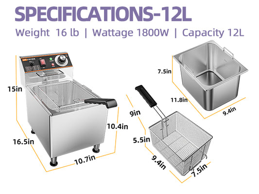 Deep Fryer, 1mm Thickened Material, 120V 3600W Commercial Deep Fryer with Basket for Home Use