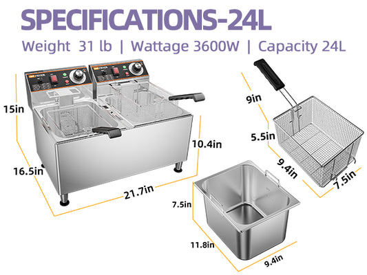 Deep Fryer, 1mm Thickened Material, 120V 3600W Commercial Deep Fryer with Basket for Home Use