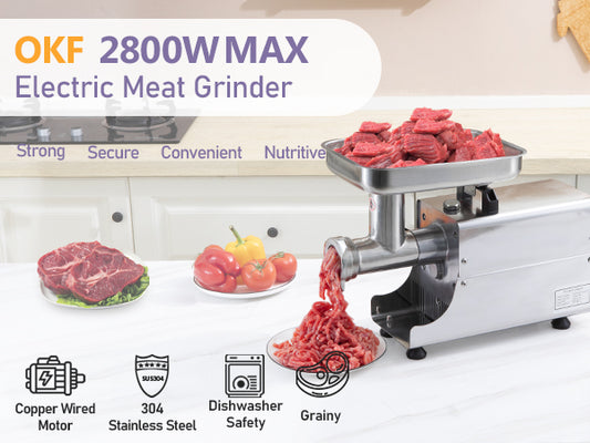 Stainless Steel Electric Meat Grinder - 2800W Heavy Duty Commercial