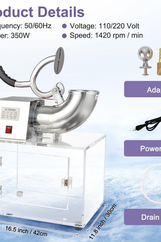 OKF 110V Commercial Ice Crusher 500LBS/H, ETL Approved 350W Electric Snow Cone Machine with Dual Blades