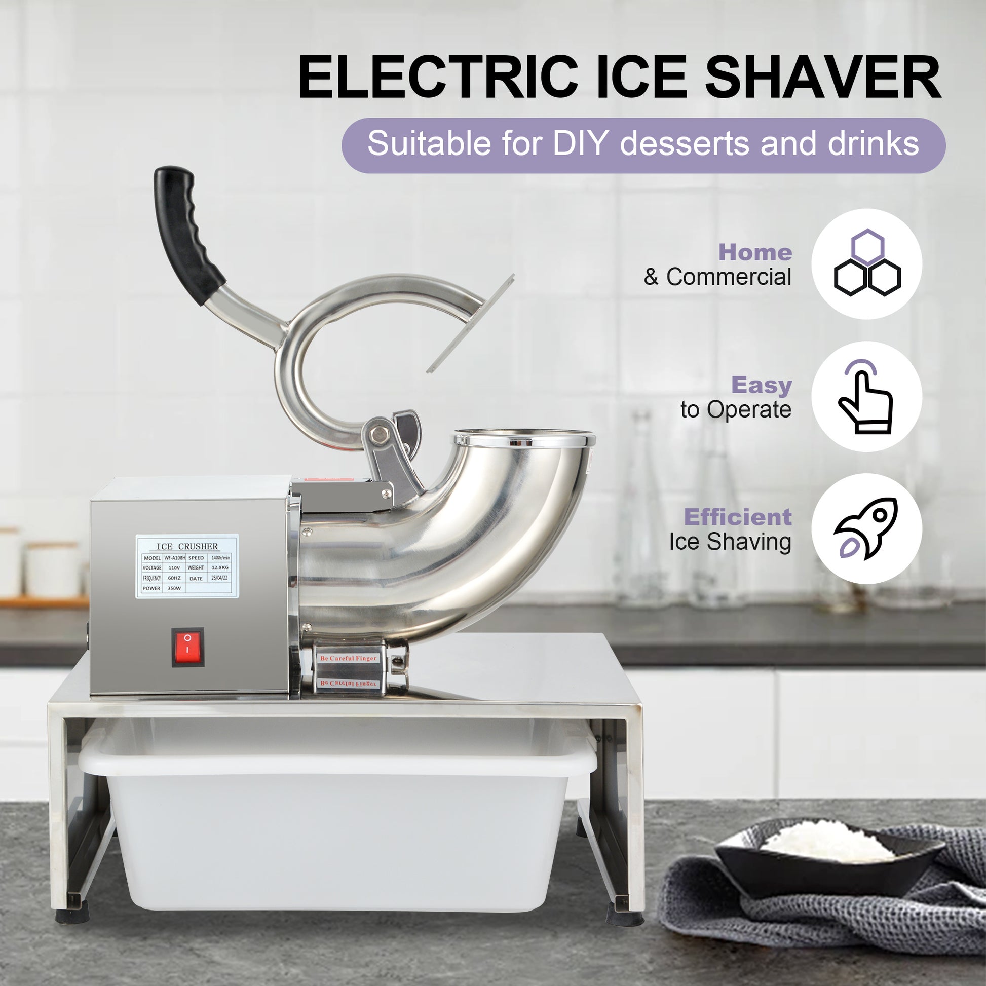 OKF Commercial Snow Cone Machine - 661LB/H Commercial Shaved Ice Machine, Ice Crusher Shaved Ice Machine Fluffy