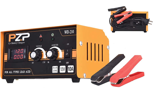 PZP 12v Battery Charger, Adjustable Metal 10 Amp Portable Automatic Smart Trickle Charging Battery Maintainer