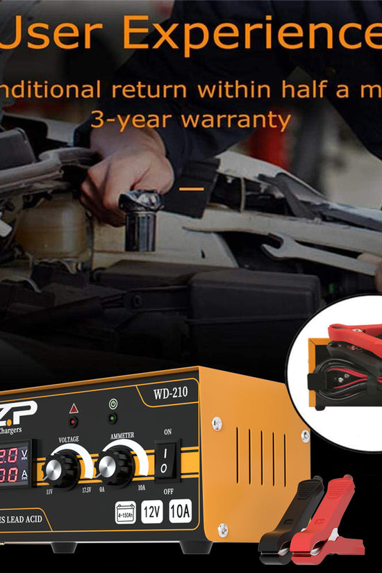 PZP 12v Battery Charger, Adjustable Metal 10 Amp Portable Automatic Smart Trickle Charging Battery Maintainer
