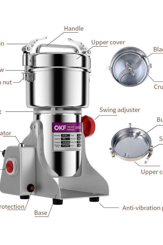 2800W 110V High-Speed Electric Grain Mill Grinder, Grain Mill for Home and Commercial Use