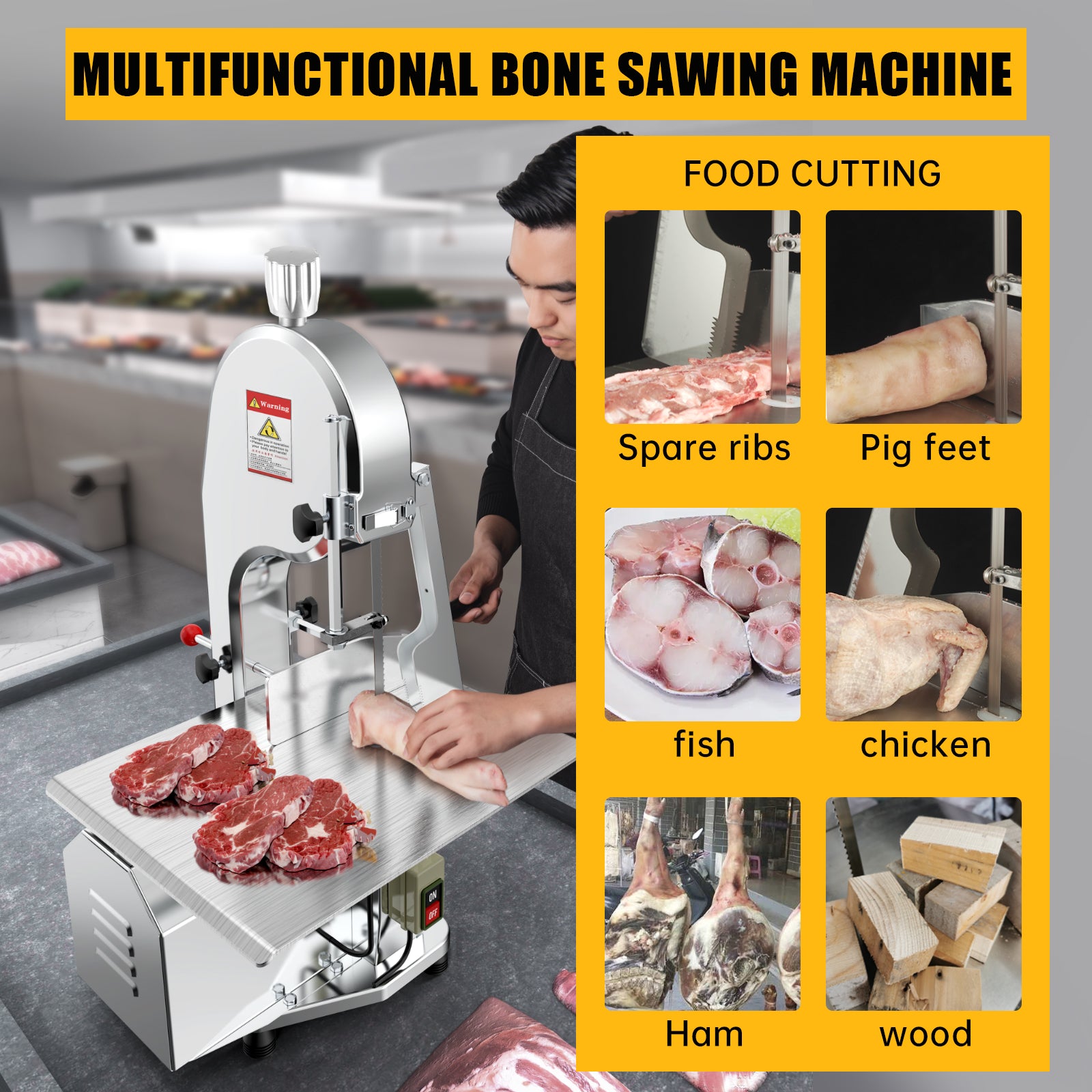 1500W Electric Bone Saw Machine, 304 Stainless Steel Commercial Frozen Meat Saw,  Waterproof Motor