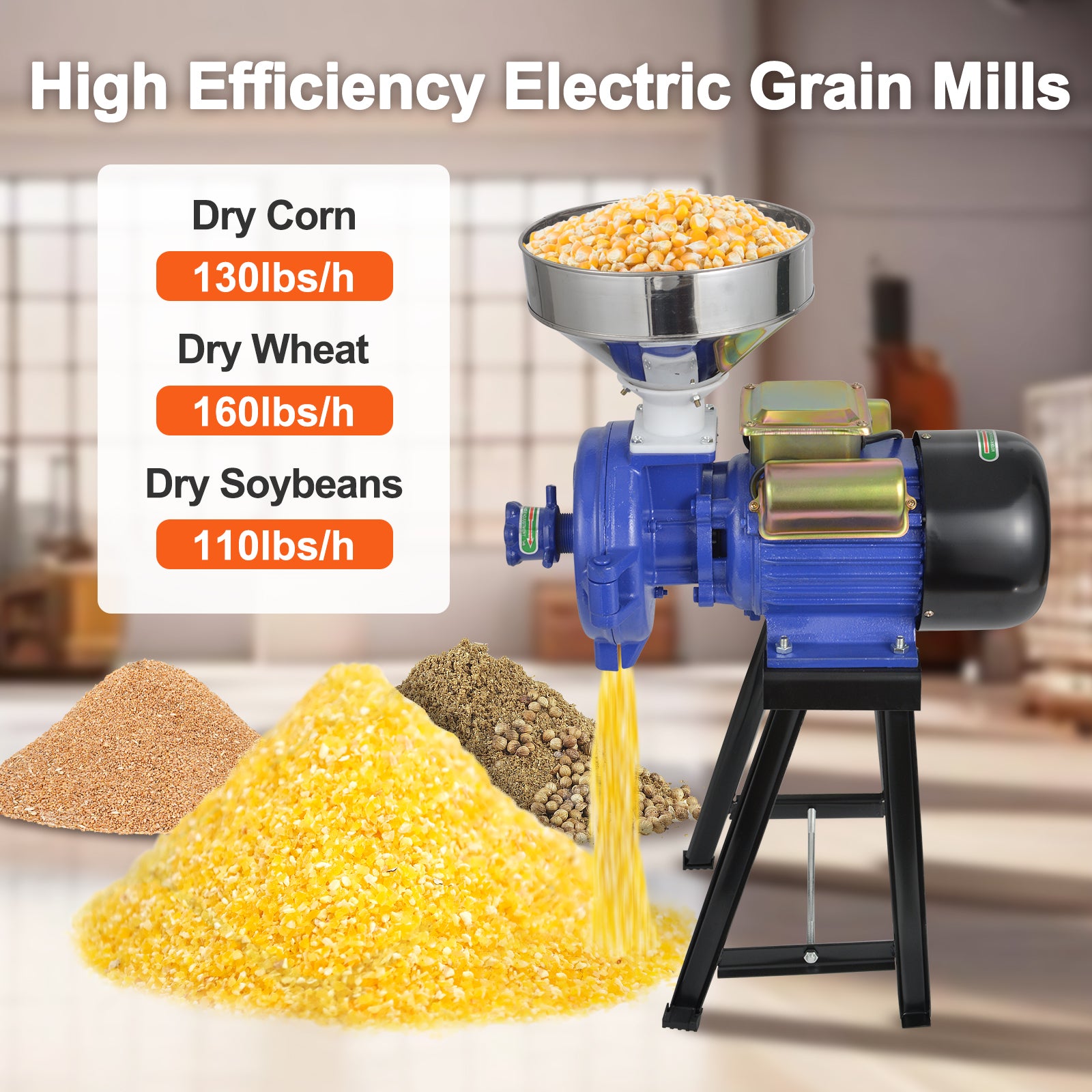 High-Leg Grain Mill Grinder for Dry materials (110V / 220V)