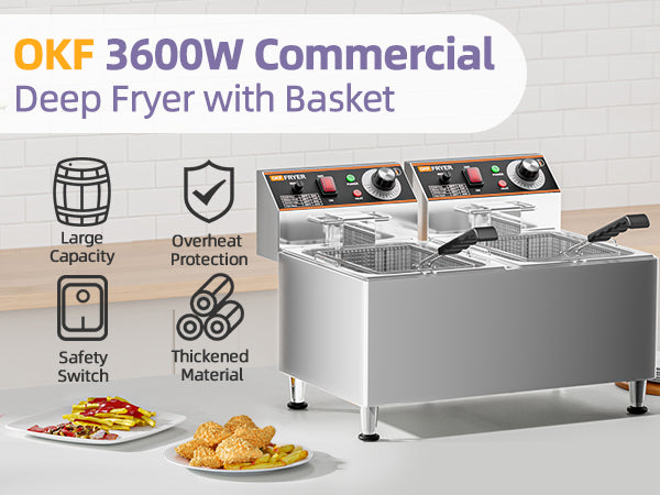 Deep Fryer, 1mm Thickened Material, 120V 3600W Commercial Deep Fryer with Basket for Home Use