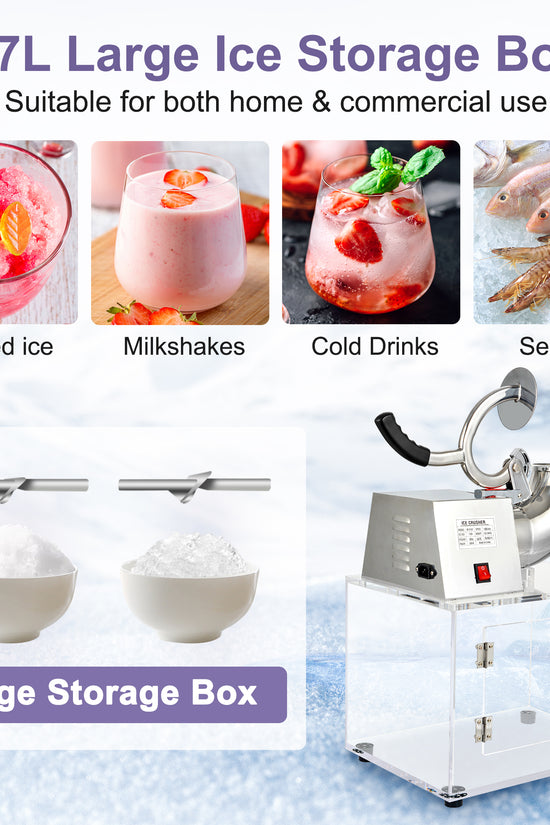OKF 110V Commercial Ice Crusher 500LBS/H, ETL Approved 350W Electric Snow Cone Machine with Dual Blades