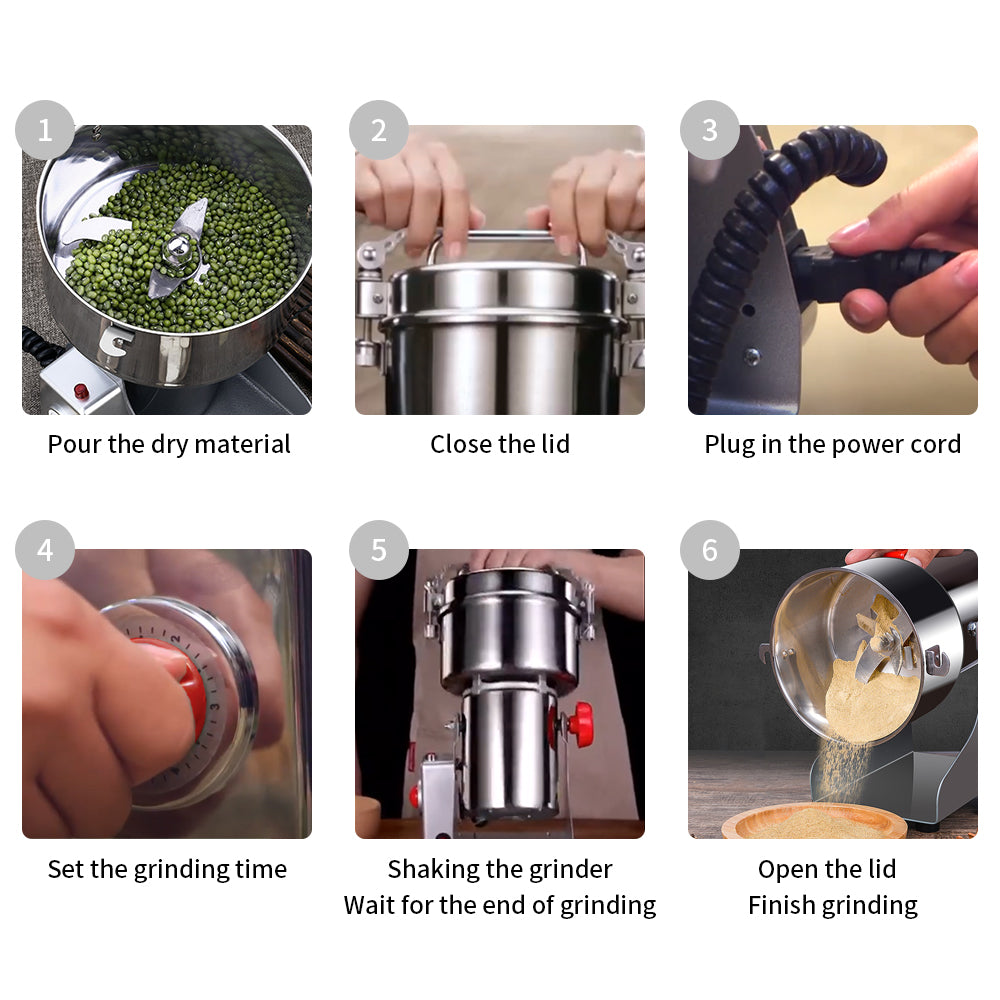 2800W 110V High-Speed Electric Grain Mill Grinder, Grain Mill for Home and Commercial Use