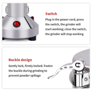 Grain Mill Grinder 1500W Electric Stainless Steel Grain Grinder High-Speed Pulverizer Powder Machine for Dry Wheat, Oats, Corn, Pepper and Coffee Beans
