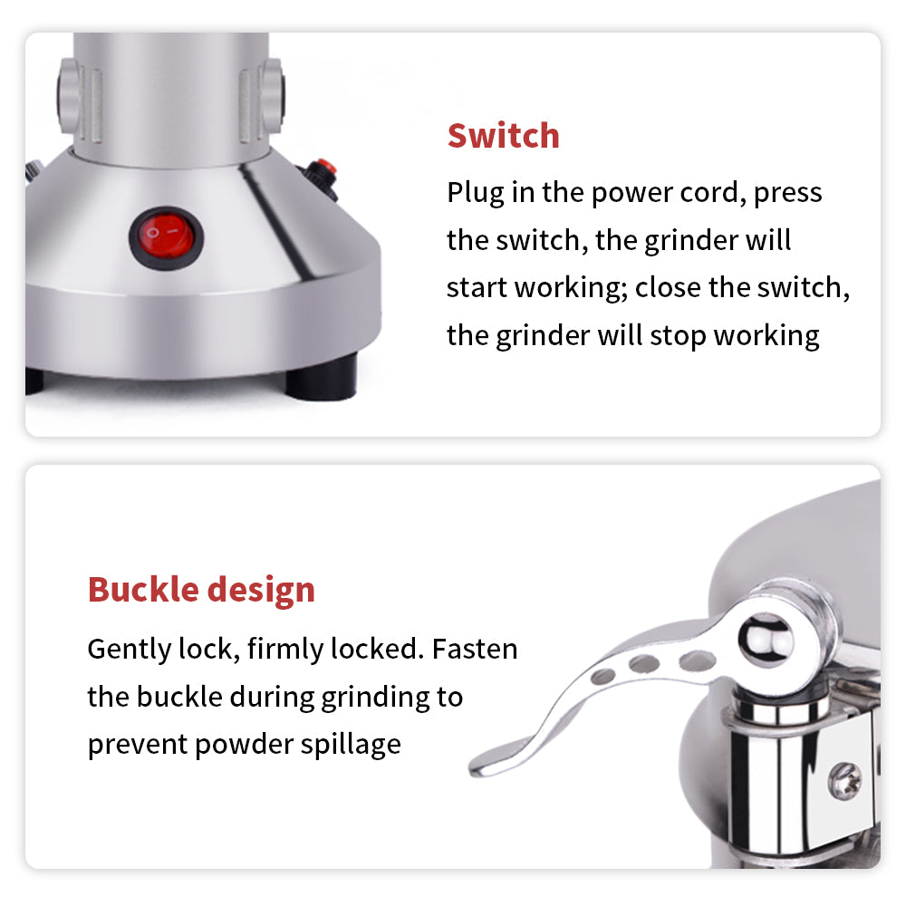 Grain Mill Grinder 1500W Electric Stainless Steel Grain Grinder High-Speed Pulverizer Powder Machine for Dry Wheat, Oats, Corn, Pepper and Coffee Beans
