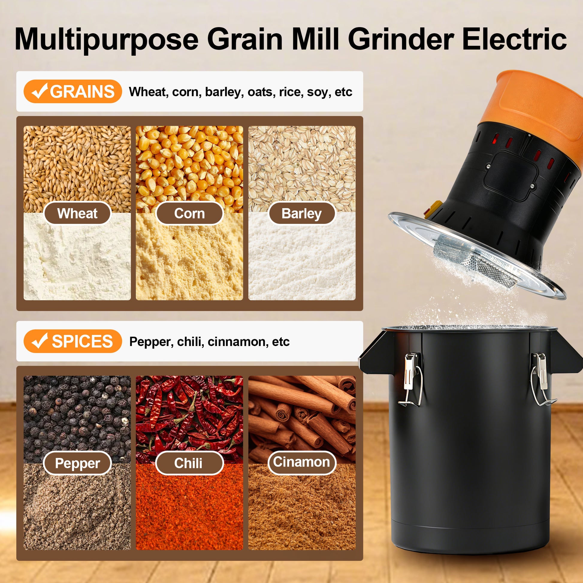 60L Multipurpose Electric Grain Mill Grinder