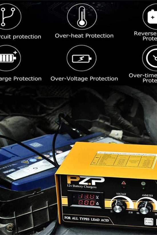 PZP 12v Battery Charger, Adjustable Metal 10 Amp Portable Automatic Smart Trickle Charging Battery Maintainer