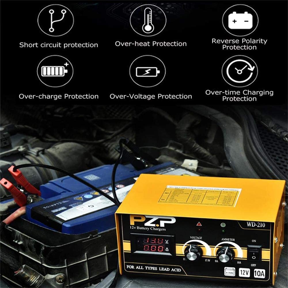 PZP 12v Battery Charger, Adjustable Metal 10 Amp Portable Automatic Smart Trickle Charging Battery Maintainer