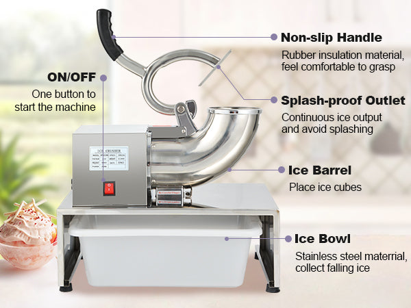 OKF Commercial Snow Cone Machine - 661LB/H Commercial Shaved Ice Machine, Ice Crusher Shaved Ice Machine Fluffy
