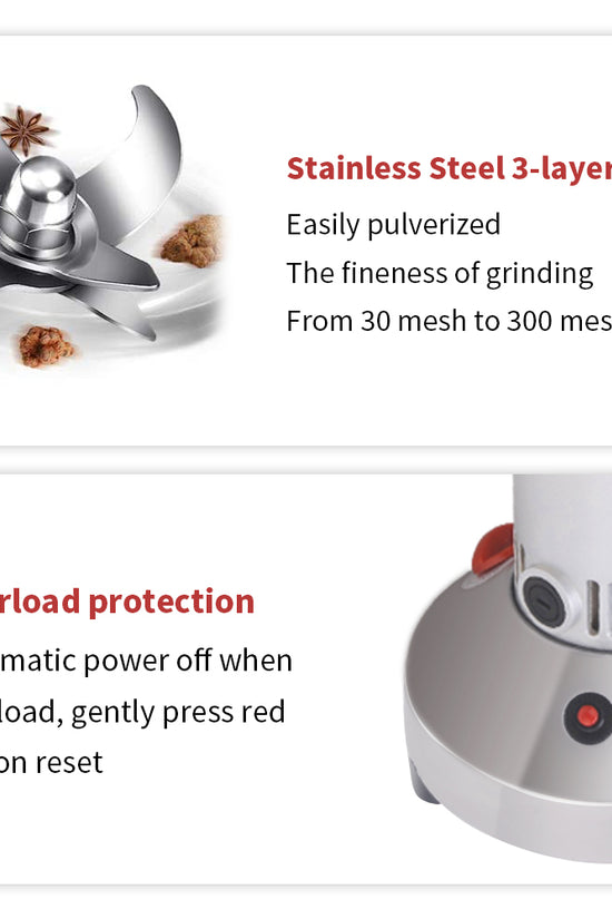 Grain Mill Grinder 1500W Electric Stainless Steel Grain Grinder High-Speed Pulverizer Powder Machine for Dry Wheat, Oats, Corn, Pepper and Coffee Beans