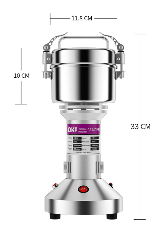 Grain Mill Grinder 1500W Electric Stainless Steel Grain Grinder High-Speed Pulverizer Powder Machine for Dry Wheat, Oats, Corn, Pepper and Coffee Beans