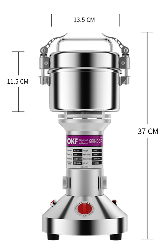 Grain Mill Grinder 1500W Electric Stainless Steel Grain Grinder High-Speed Pulverizer Powder Machine for Dry Wheat, Oats, Corn, Pepper and Coffee Beans