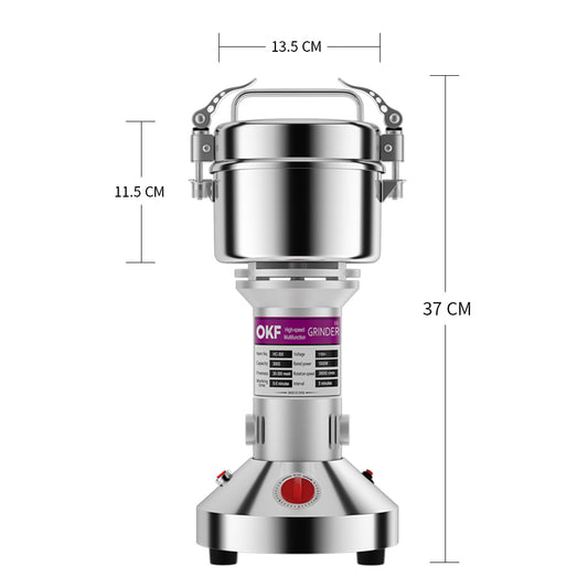 Grain Mill Grinder 1500W Electric Stainless Steel Grain Grinder High-Speed Pulverizer Powder Machine for Dry Wheat, Oats, Corn, Pepper and Coffee Beans