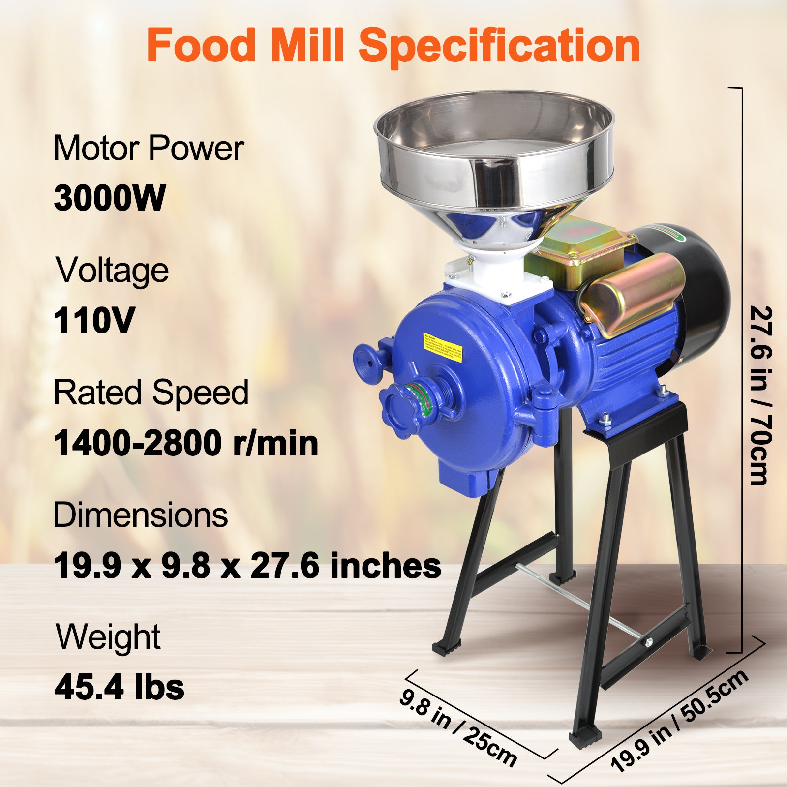 High-Leg Grain Mill Grinder for Dry materials (110V / 220V)