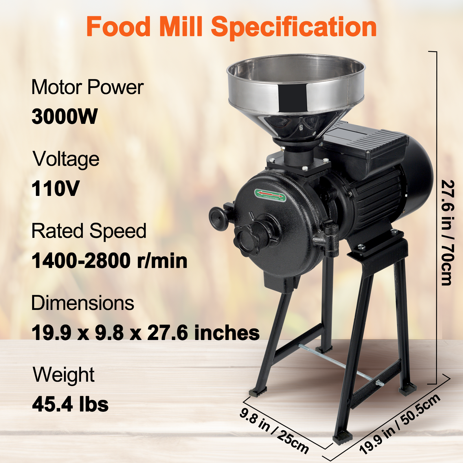 High-Leg Grain Mill Grinder for Dry materials(220V)