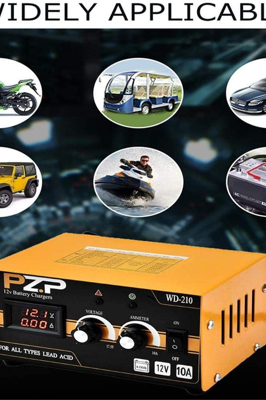 PZP 12v Battery Charger, Adjustable Metal 10 Amp Portable Automatic Smart Trickle Charging Battery Maintainer