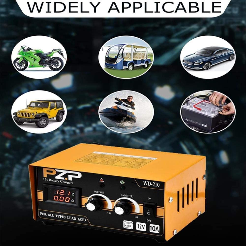 PZP 12v Battery Charger, Adjustable Metal 10 Amp Portable Automatic Smart Trickle Charging Battery Maintainer
