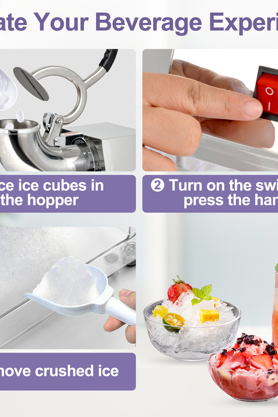 OKF 110V Commercial Ice Crusher 500LBS/H, ETL Approved 350W Electric Snow Cone Machine with Dual Blades