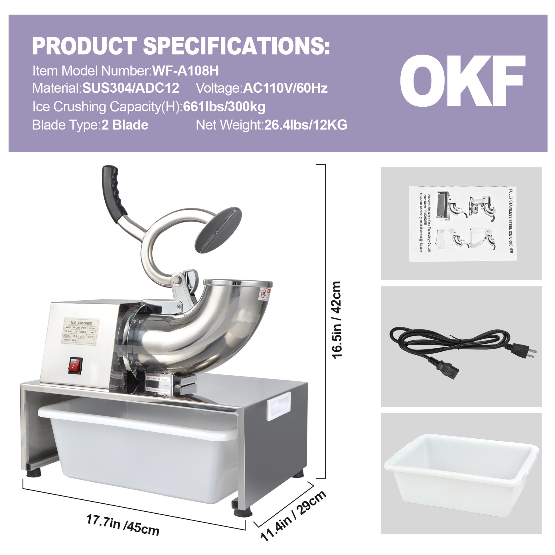 OKF Commercial Snow Cone Machine - 661LB/H Commercial Shaved Ice Machine, Ice Crusher Shaved Ice Machine Fluffy