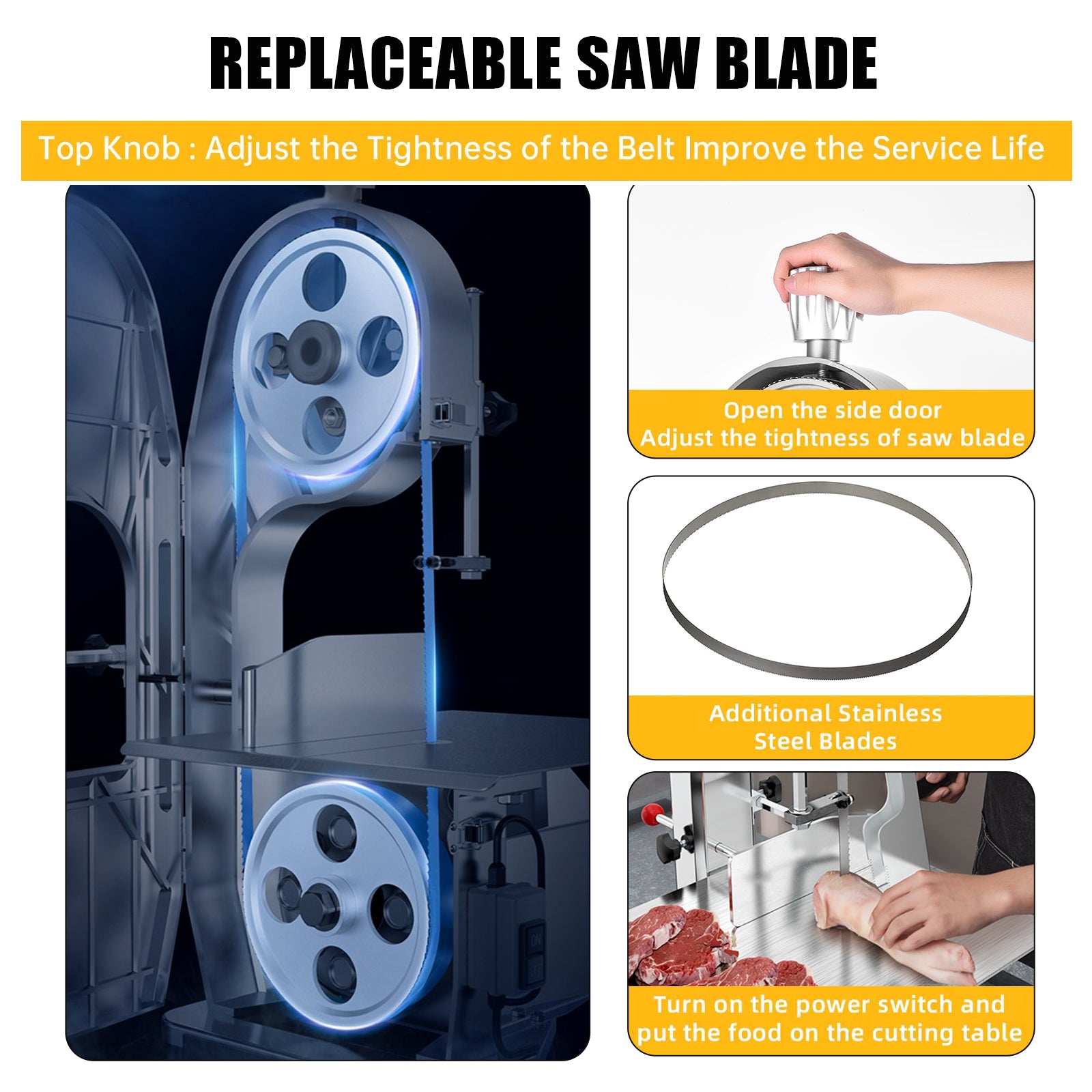 1500W Electric Bone Saw Machine, 304 Stainless Steel Commercial Frozen Meat Saw,  Waterproof Motor