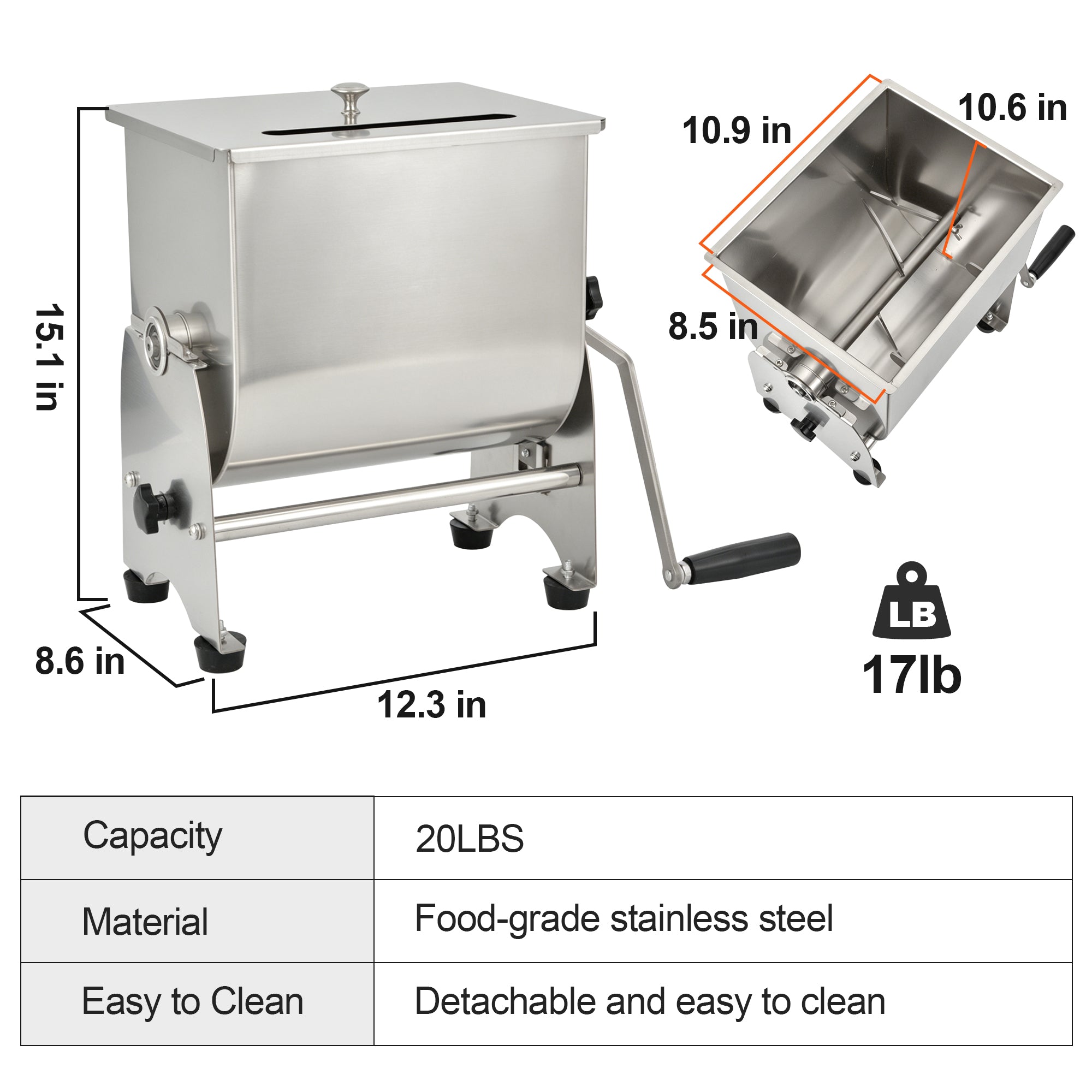 Stainless Steel Hand Crank Meat Mixer