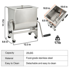 Stainless Steel Hand Crank Meat Mixer