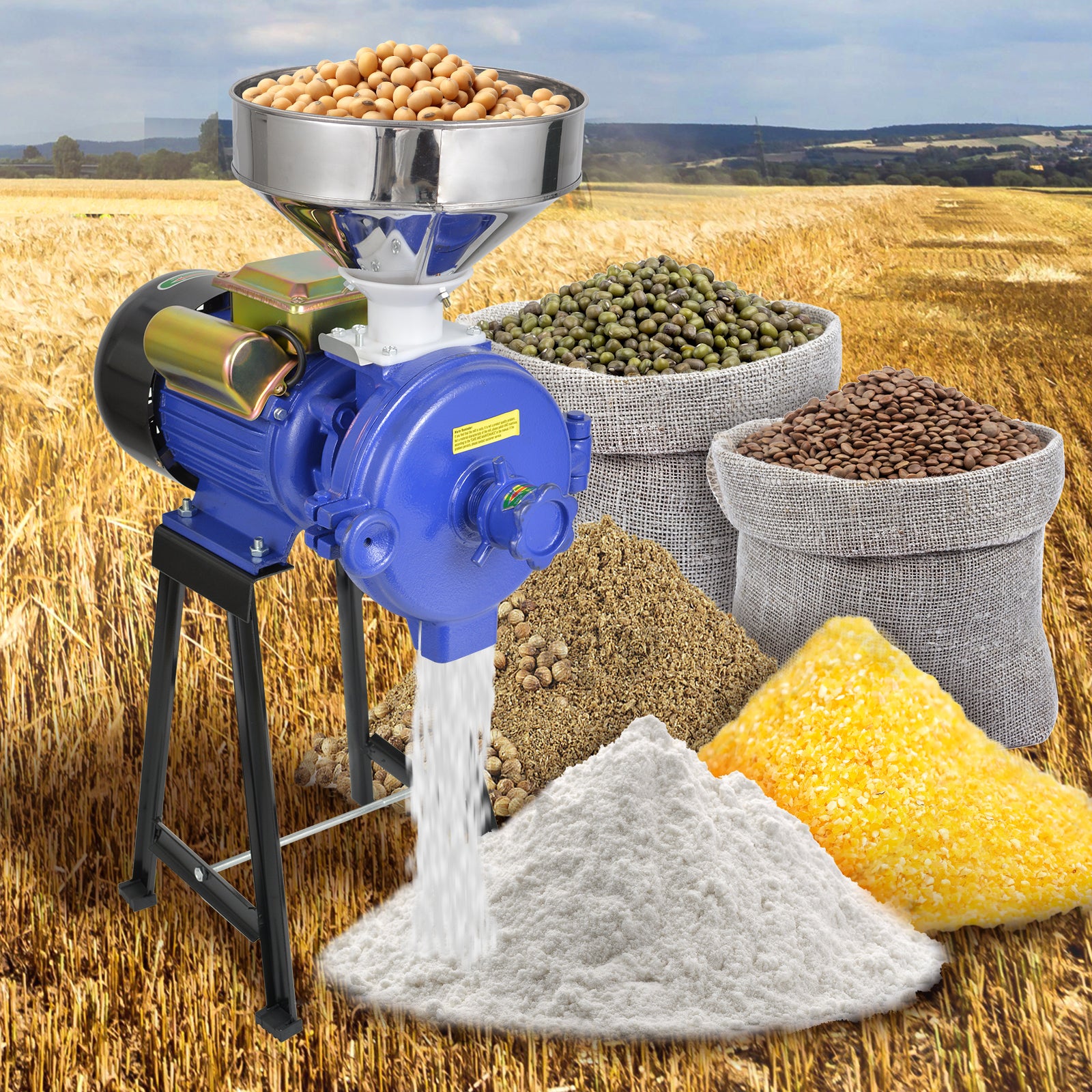 High-Leg Grain Mill Grinder for Dry materials (110V / 220V)