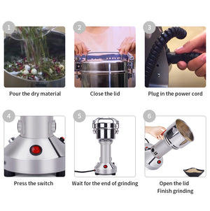 Grain Mill Grinder 1500W Electric Stainless Steel Grain Grinder High-Speed Pulverizer Powder Machine for Dry Wheat, Oats, Corn, Pepper and Coffee Beans