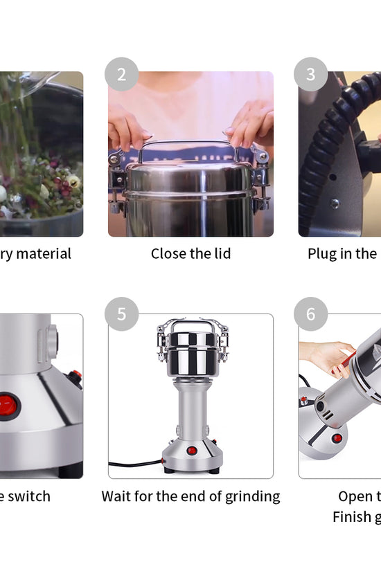 Grain Mill Grinder 1500W Electric Stainless Steel Grain Grinder High-Speed Pulverizer Powder Machine for Dry Wheat, Oats, Corn, Pepper and Coffee Beans