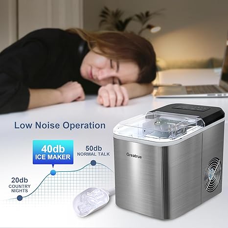 Countertop Ice Maker, Compact Design for Home/Office/Kitchen/Camping (Stainless Steel)