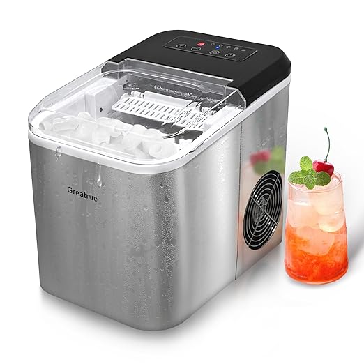 Countertop Ice Maker, Compact Design for Home/Office/Kitchen/Camping (Stainless Steel)