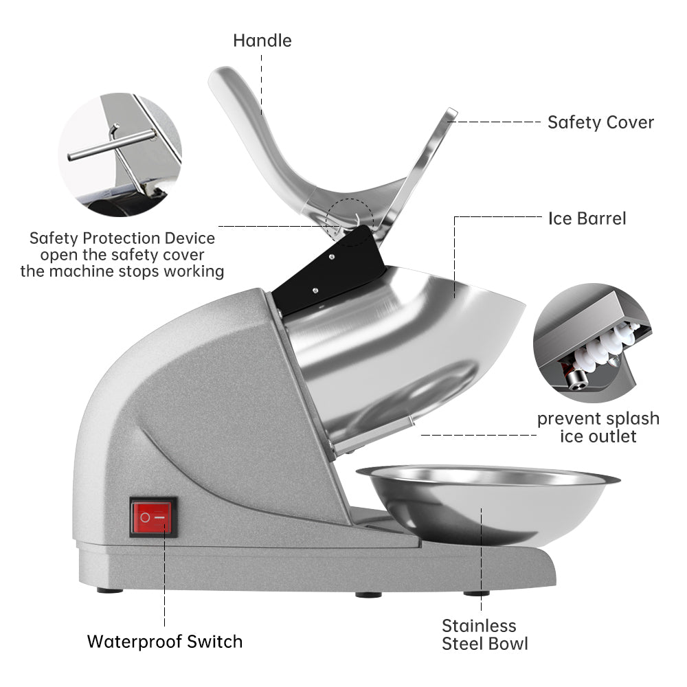 OKF Ice Shaver Prevent Splash Snow Cone Machine, Electric 3 Blades Shaved Ice Machine, 380W Ice Shaver Machine, 286lbs/hr Snow Cone Maker, Ice Crushers for Home Use and Commercial Ice Crusher