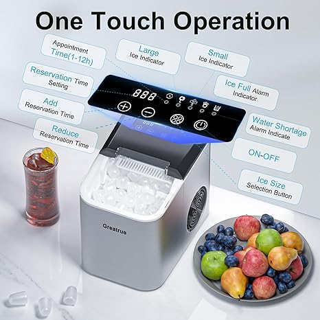 Countertop Ice Maker, Compact Design for Home/Office/Kitchen/Camping (Stainless Steel)
