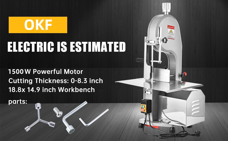 1500W Electric Bone Saw Machine, 304 Stainless Steel Commercial Frozen Meat Saw,  Waterproof Motor