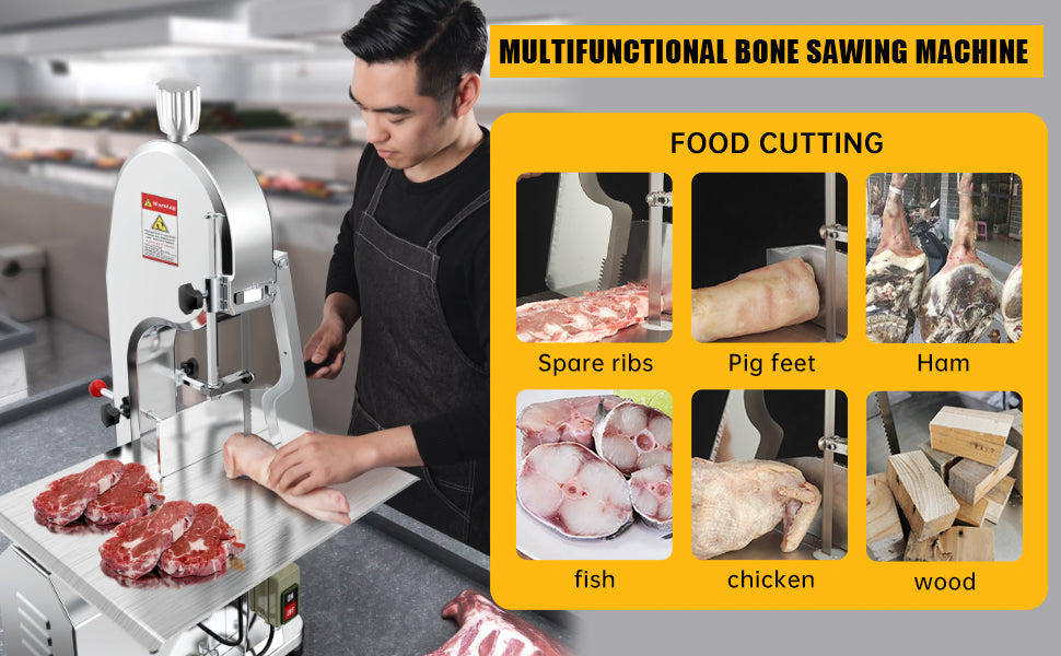 1500W Electric Bone Saw Machine, 304 Stainless Steel Commercial Frozen Meat Saw,  Waterproof Motor