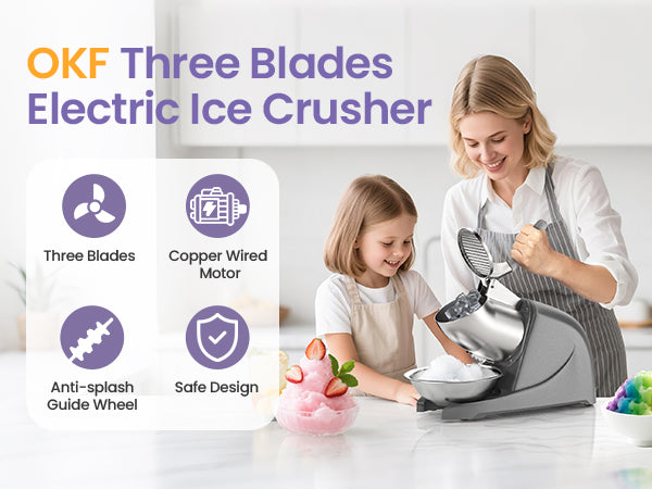 OKF Ice Shaver Prevent Splash Snow Cone Machine, Electric 3 Blades Shaved Ice Machine, 380W Ice Shaver Machine, 286lbs/hr Snow Cone Maker, Ice Crushers for Home Use and Commercial Ice Crusher