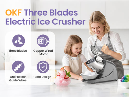 OKF Ice Shaver Prevent Splash Snow Cone Machine, Electric 3 Blades Shaved Ice Machine, 380W Ice Shaver Machine, 286lbs/hr Snow Cone Maker, Ice Crushers for Home Use and Commercial Ice Crusher