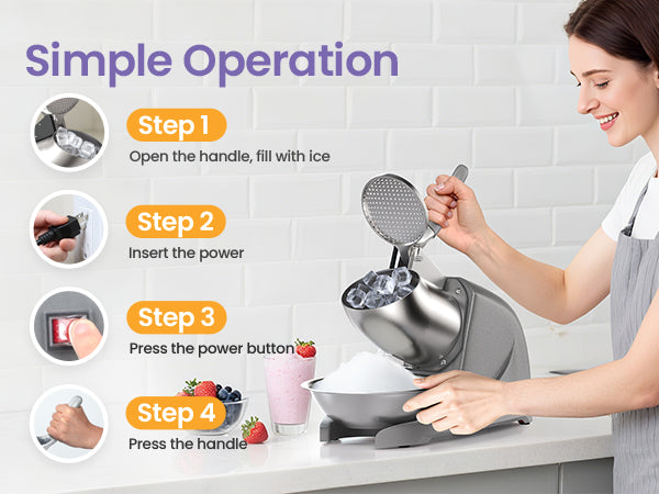OKF Ice Shaver Prevent Splash Snow Cone Machine, Electric 3 Blades Shaved Ice Machine, 380W Ice Shaver Machine, 286lbs/hr Snow Cone Maker, Ice Crushers for Home Use and Commercial Ice Crusher