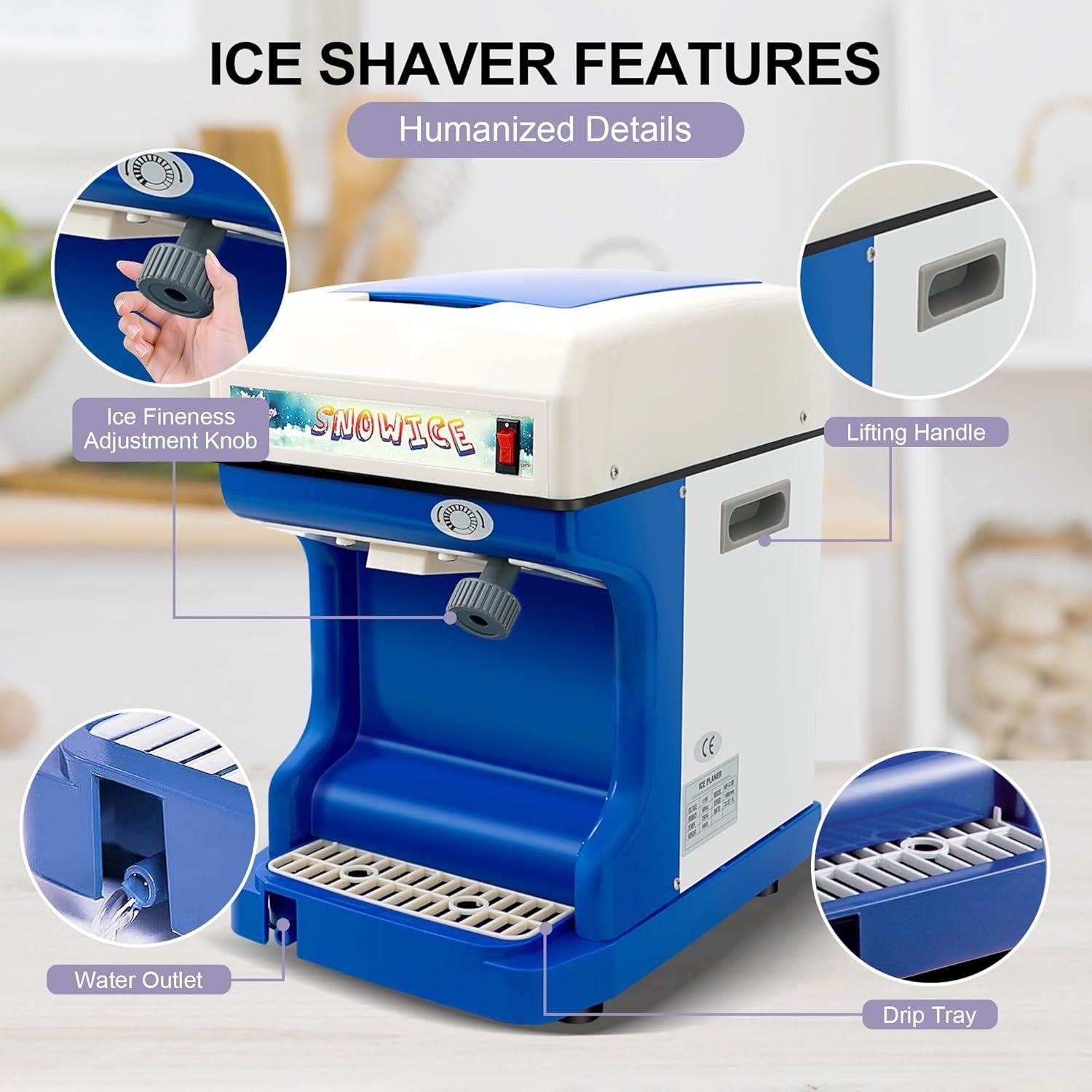 OKF 110V Electric Shaved Ice Machine 250W Snow Cone Maker Tabletop