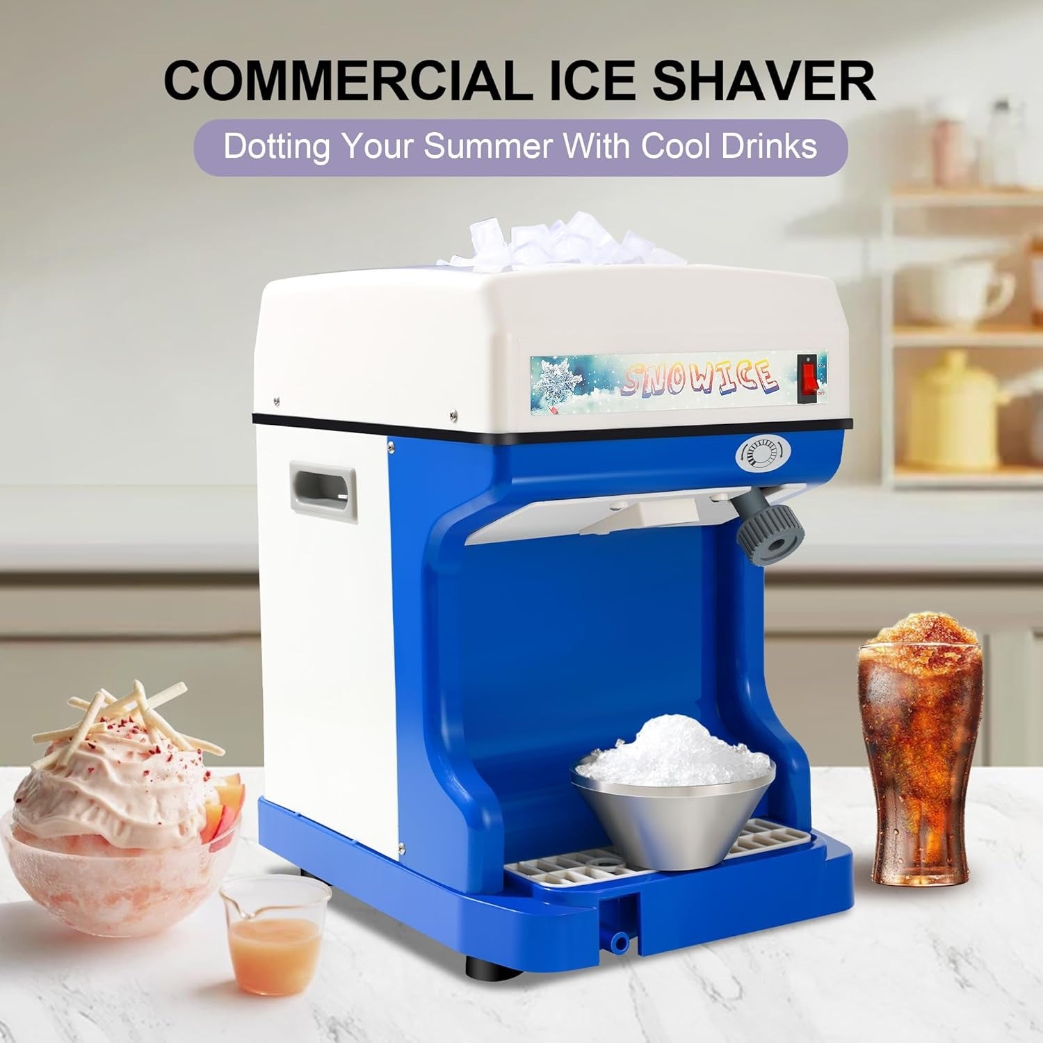 OKF 110V Electric Shaved Ice Machine 250W Snow Cone Maker Tabletop