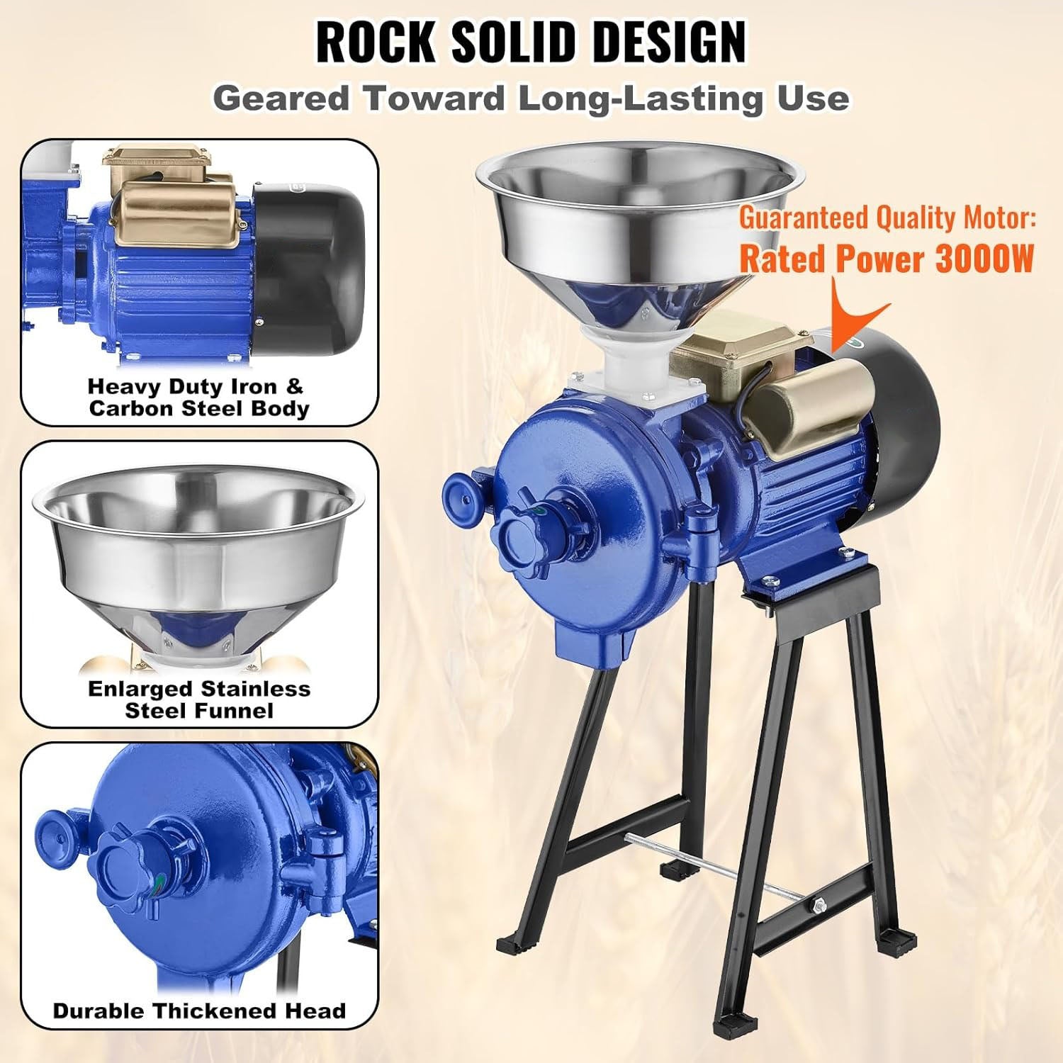High-Leg Grain Mill Grinder for Dry materials (110V / 220V)
